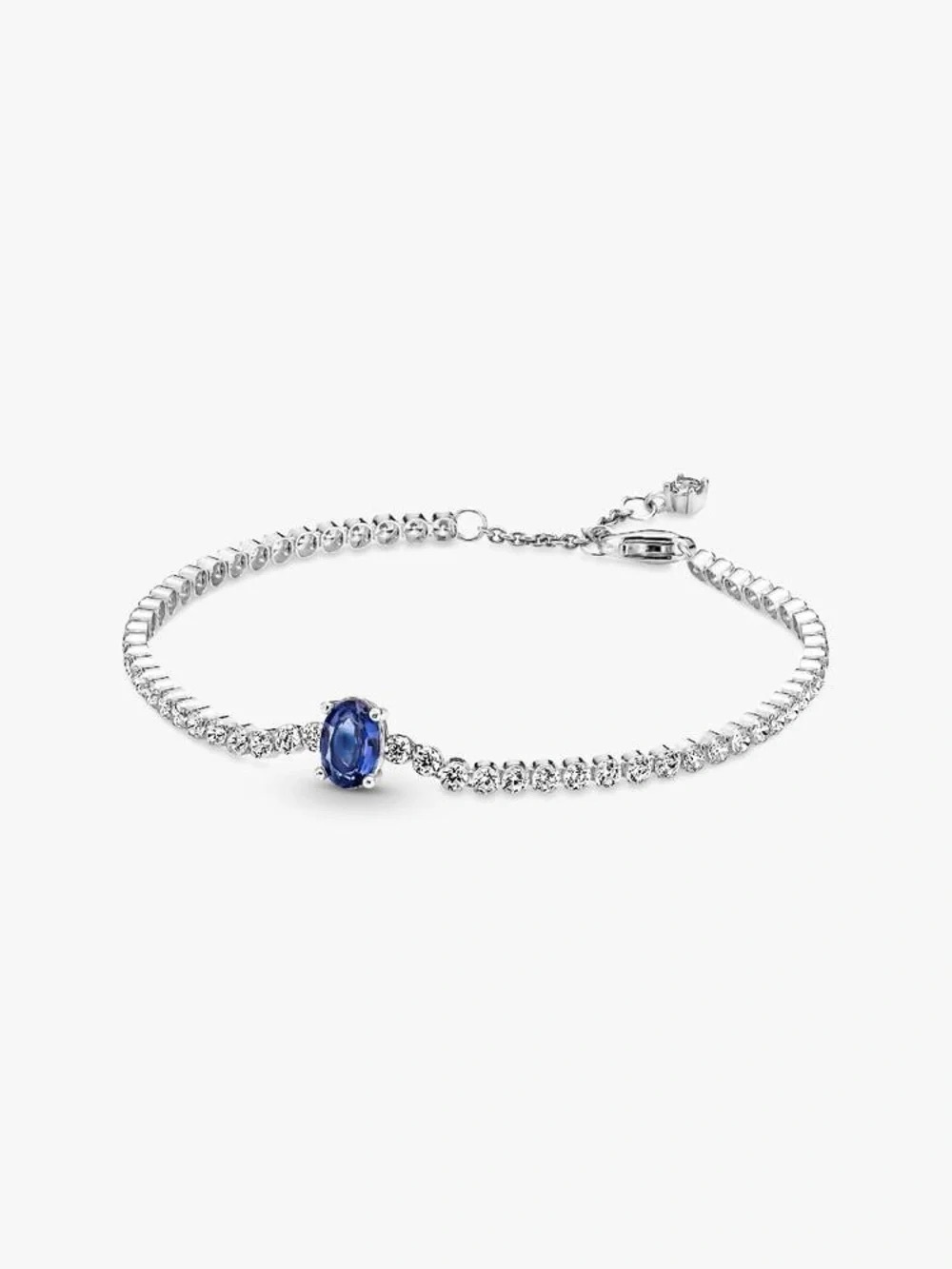 Pandora Silver Bracelet with Blue Center Stone and Clear Accents